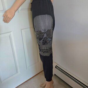 SKULL Rhinestone Embellished Jogger Black Pants Size S/M